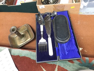 Lot 476 - Various leather goods and metalware to include WMF candlestick