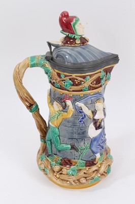 Lot 333 - Victorian Minton Majolica 'Tower' jug, impressed marks for 1873, 33cm height