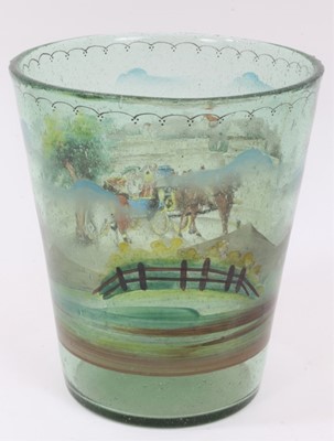 Lot 208 - 19th century Continental glass vase painted with coaching scene