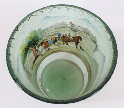 Lot 208 - 19th century Continental glass vase painted with coaching scene