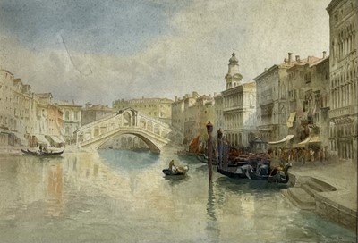 Lot 1281 - Richard Henry Wright (1857-1930) watercolour - Bridge of the Rialto, Venice, signed and dated '88, 26cm x 36cm, in glazed gilt frame