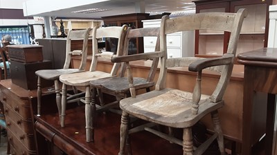 Lot 1238 - Four antique country elm kitchen chairs