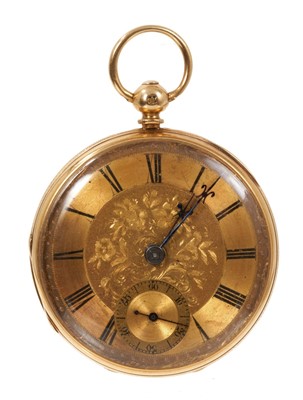 Lot 595 - Victorian 18ct gold pocket watch with gold dial