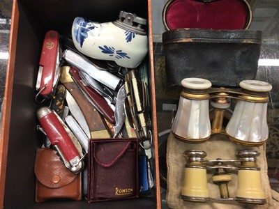 Lot 442 - Collection of penknives, lighters and two pair of opera glasses