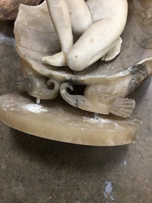 Lot 35 - Antique marble sculpture of a nude woman in an alabaster shell-form recess supported by mythical dolphins (a/f)
