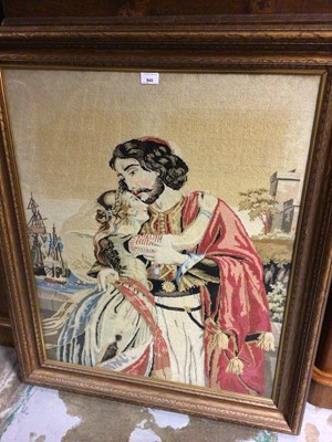 Lot 945 - 19th century Berlin woolwork tapestry, depicting a scene of departing naval man and his lass, glazed frame, 102 x 87cm