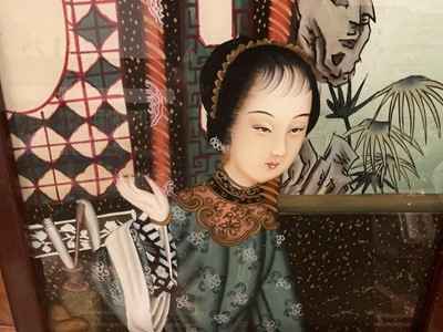 Lot 134 - Chinese reverse painting on glass, depicting a courtesan in an interior