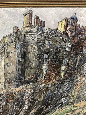 Lot 1162 - Robert William Hill (1932-1990), oil on board - Edinburgh Castle, signed, 122cm square, framed