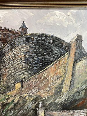 Lot 1162 - Robert William Hill (1932-1990), oil on board - Edinburgh Castle, signed, 122cm square, framed