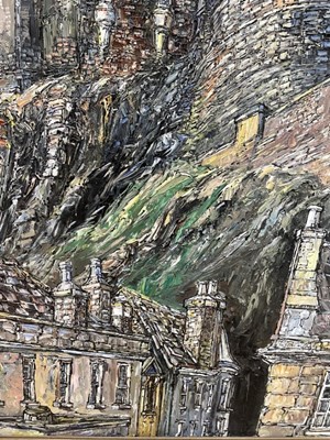 Lot 1162 - Robert William Hill (1932-1990), oil on board - Edinburgh Castle, signed, 122cm square, framed