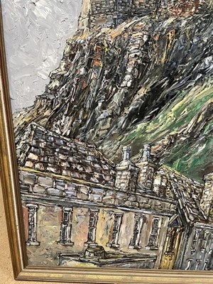 Lot 1162 - Robert William Hill (1932-1990), oil on board - Edinburgh Castle, signed, 122cm square, framed