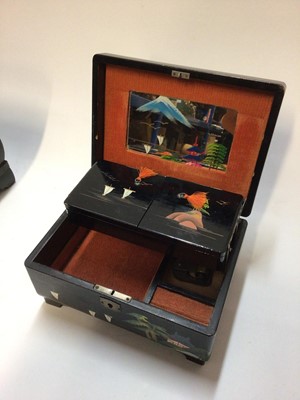 Lot 29 - Oriental lacquer writing box with drawer, together with an oriental lacquer music box (2)