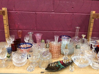 Lot 819 - Selection of glassware and tea and dinner ware and china ornaments (3 shelves)