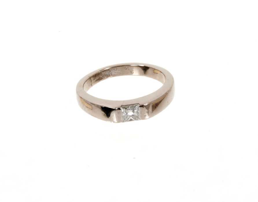 Lot 505 - Cartier diamond ring with a princess cut diamond estimated to weigh approximately 0.25cts in 18ct white gold setting.