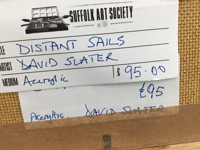 Lot 60 - David Slater (b.1943) acrylic on board - ‘Distant Sails’, monogrammed, 21cm x 16cm, framed