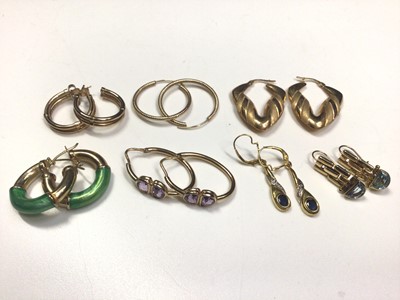 Lot 63 - Seven pairs of 9ct gold earrings