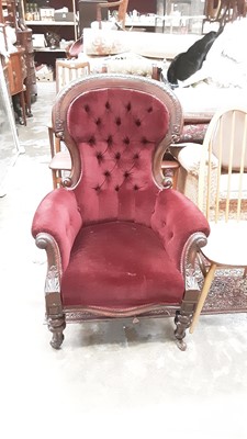 Lot 1298 - Victorian mahogany and red velvet button upholstered armchair