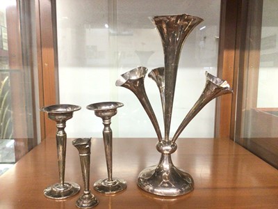 Lot 1004 - Silver épergne, pair silver spill vases and one other silver spill vase