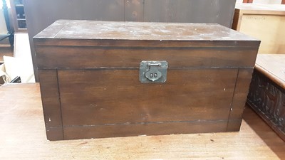 Lot 1236 - Small hardwood trunk with metal carrying handle, 59cm wide, 29cm deep, 30cm high, together with a smaller one decorated with Elephants (2)