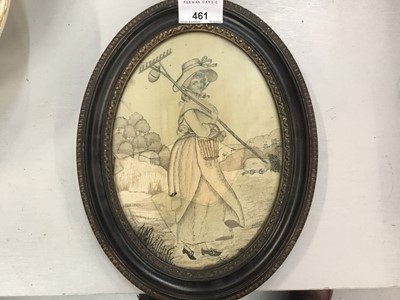 Lot 461 - Early 19th century woven hair picture of a lady gardener in original frame (glass broken)