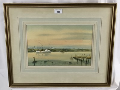 Lot 125 - Adrian Wincup - watercolour in glazed gilt frame - Southwold ferry in evening light. Signed, circa 1998.