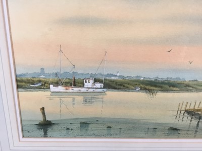 Lot 125 - Adrian Wincup - watercolour in glazed gilt frame - Southwold ferry in evening light. Signed, circa 1998.