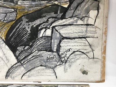Lot 21 - *Dione Page (1936-2021) two works, gouache and pastel on paper - 'Afon Gamlan’ and ‘River Doe Yorkshire’, signed titled and dated, unframed