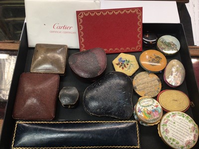 Lot 345 - Group antique and later empty jewellery boxes, pin cushions, Halcyon Days
