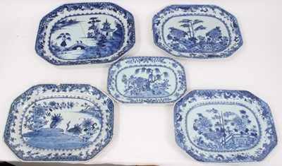 Lot 381 - Five 18th century Chinese blue and white serving dishes