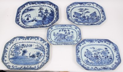 Lot 157 - Five 18th century Chinese blue and white serving dishes