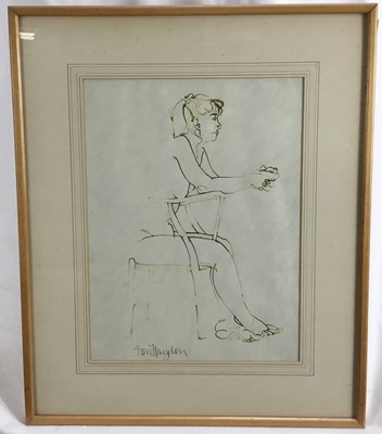 Lot 286 - Toni Hayden, pen on paper, figure study, together with another figure study in pencil, signed below mount, both framed