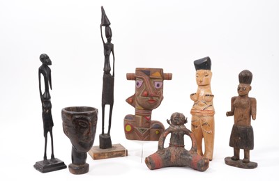 Lot 1067 - Group of tribal carvings, bronze and pottery figures.