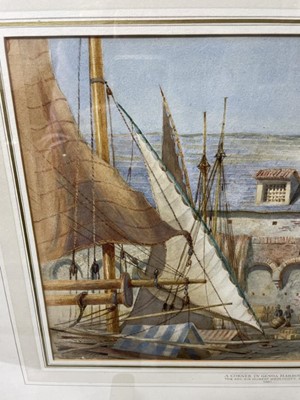 Lot 191 - The Rev. Sir Hubert James Medlycott, Bt. (1841-1920) watercolour - A Corner in Genoa Harbour, signed and dated 1881, 26.5cm x 39cm, in glazed gilt frame