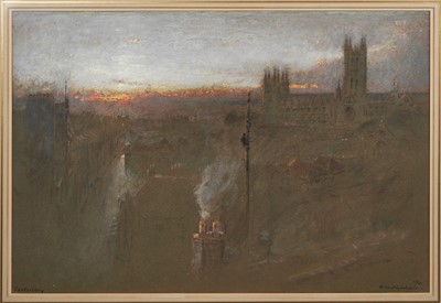 Lot 1252 - Albert Goodwin (1845-1932) watercolour - Canterbury, signed and dated 1921, 37cm x 55cm, in glazed frame