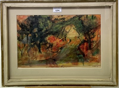 Lot 1254 - Andre Bicat (1909-1996), watercolour  - Landscape, signed and dated '58, 24cm x 38cm, in glazed frame