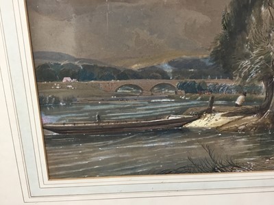Lot 111 - Norwich school watercolour - boatman, 33.5cm x 22cm together with a small 18th century monochrome watercolour, 20cm x 13cm, both framed
