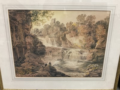 Lot 1272 - George Cuitt Jnr. (1779-1854), watercolour - Corrie Lin on the fall of the Clyde, 32cm x 44cm, in glazed gilt frame