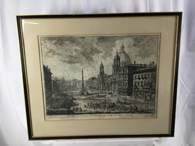 Lot 109 - Three 18th century architectural engravings Temple of Pola, Arch of Septimus Severus and Piazza Navona, in Hogarth frames, approx 77cm x 64cm overall