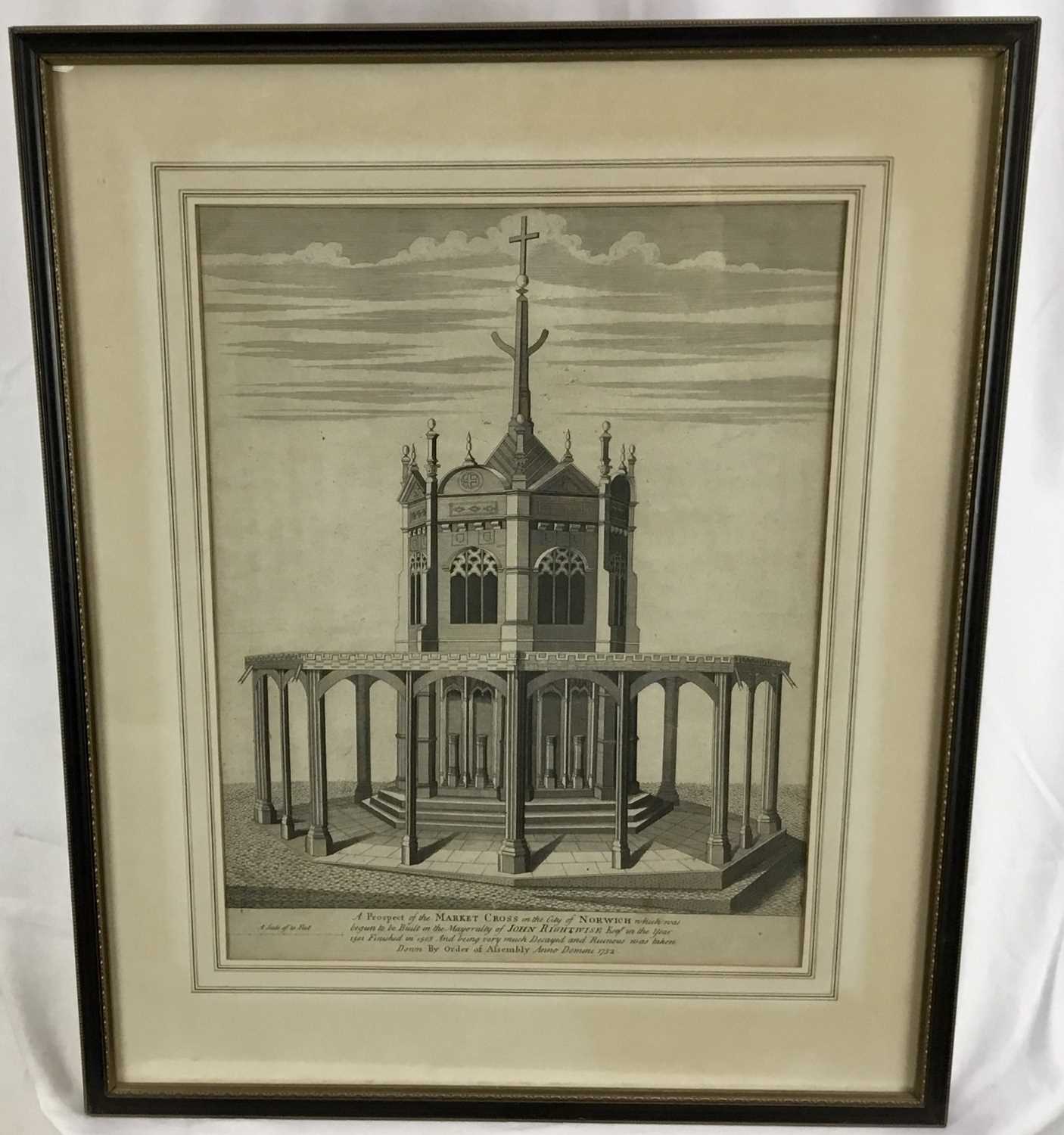 Lot 71 - Antique engraving - Market cross, Norwich, 34cm x 44cm, mounted in glazed Hogarth frame 52cm x 63cm overall