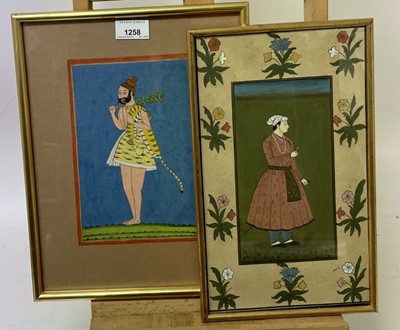 Lot 1258 - Two 19th century Indo-Persian gouache portraits of figures in costume, 32cm x 18.5cm and 22cm x 15cm, in glazed gilt frames