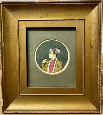 Lot 1267 - Small 19th century circular gouache Persian portrait, 5cm diameter, in glazed gilt frame, 16cm. 14.5cm overall