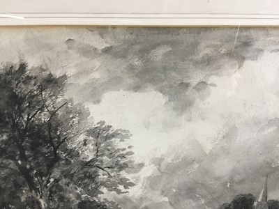 Lot 102 - Monochrome watercolour after John Constable of figure and cattle at a ford, in glazed frame 69cm x 54cm overall