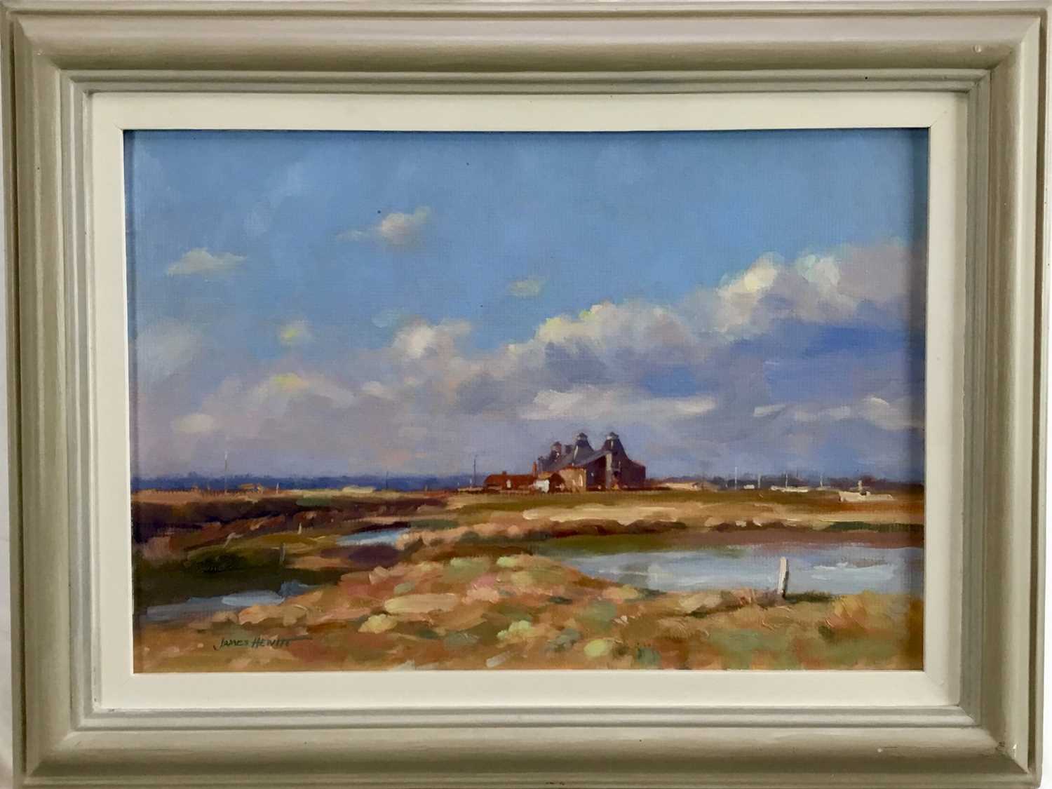 Lot 32 - James Hewitt (b. 1934) oil on board - 'Saltcote Mill - Past', signed lower left, titled and dated 2011 verso, 43cm x 29cm, framed