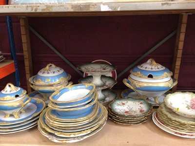 Lot 870 - Collection of 19th century and later English and French dinnerwares, to include tureens, diner plates, footed dishes, etc ( 2 shelves)