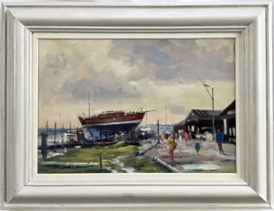 Lot 33 - James Hewitt (b. 1934) oil on board - ‘Blackshore Southwold’, signed, 27cm x 18cm, framed