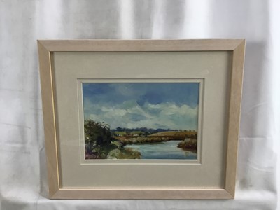 Lot 45 - James Hewitt (b. 1934) two works, oil on board - 'A Walk at Blythburgh' signed, 21cm x 15cm in glazed frame and 'High Water, Blythburgh', signed, 27.5cm x 18.5cm, framed