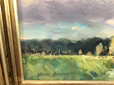 Lot 51 - James Hewitt (b. 1934) two works, oil on board - ‘High Water, Blythburgh Suffolk’ and ‘Sunlight and Shadow, Blythburgh’ signed and framed