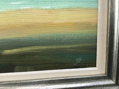 Lot 52 - James Hewitt (b. 1934) two works, oil on board - ‘Incoming Tide’, monogrammed, 20cm x 15cm and ‘October Sky, Blythburgh’, signed, 29cm x 20cm both framed