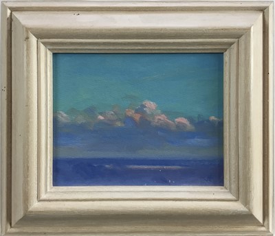 Lot 53 - James Hewitt (b. 1934) two works, oil on board - ‘Distant River, Evening Cloud’, monogrammed, 16cm x 12cm  and ‘Blythburgh Marshes’, signed 22.5cm x 15cm both framed