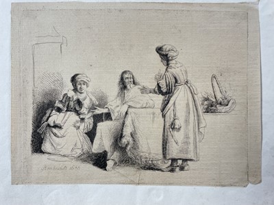 Lot 1334 - Two antique Rembrandt etchings on laid paper, print after Samuel Palmer, another after William Blake and another, each unframed (5)